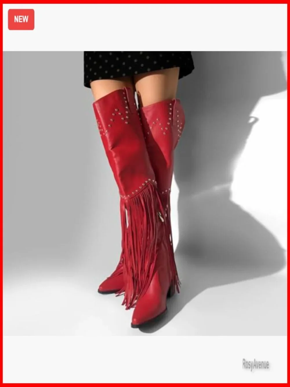 Fringe Tassel Over Knee Western Boots Wide Calf Block Heel Zip Closure